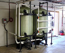Multi-media seawater filtration system for Coward Seafood, Lottsburg, Virginia.